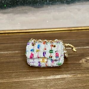 Adorable Colorful Tweed Mini Bag with Gold Chain